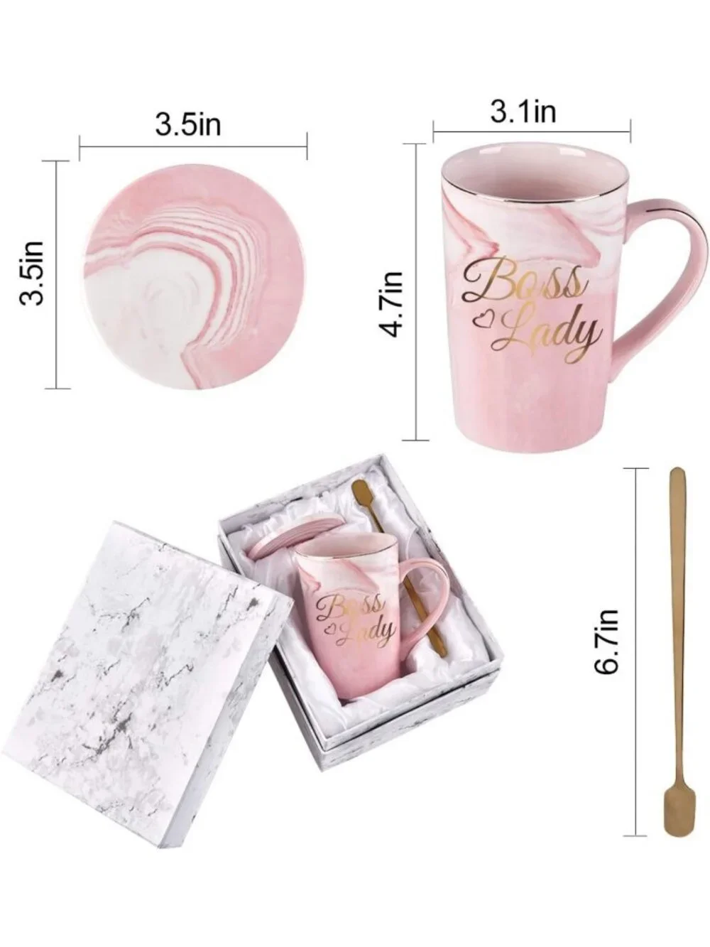 Elegant 14oz Boss Lady Coffee Mug - Perfect Gift for Women, Includes Spoon
